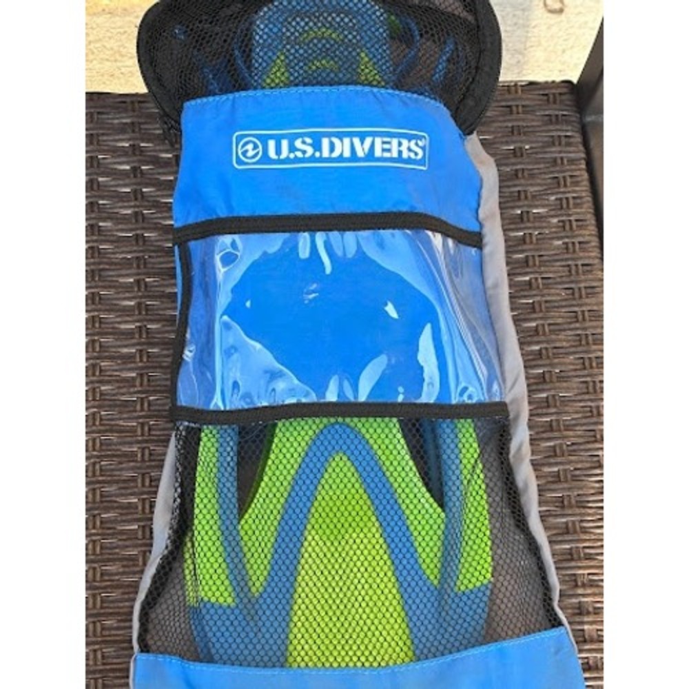 U.S. Divers Snorkeling Swim Fins Blue Green‎ Size Large w/ Mesh Bag